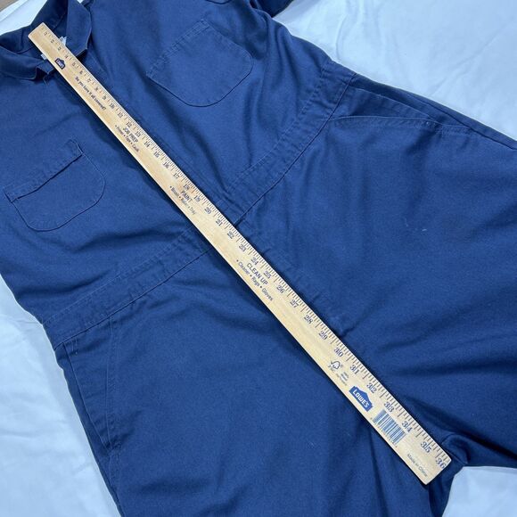 Vintage Roebucks Coverall Mens 50R Collared Snap Button Zip Pocket USA Blue - Picture 16 of 16